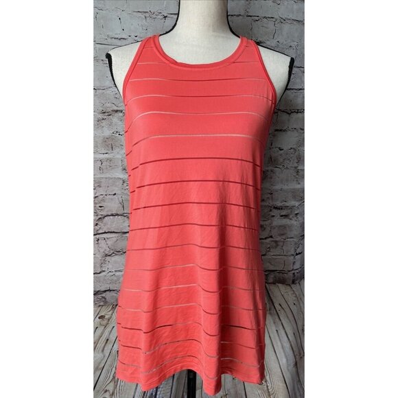 Athleta Orange Racerback Tank Top Thin Sheer Stripes Size ST Small Tall Workout - Picture 1 of 6